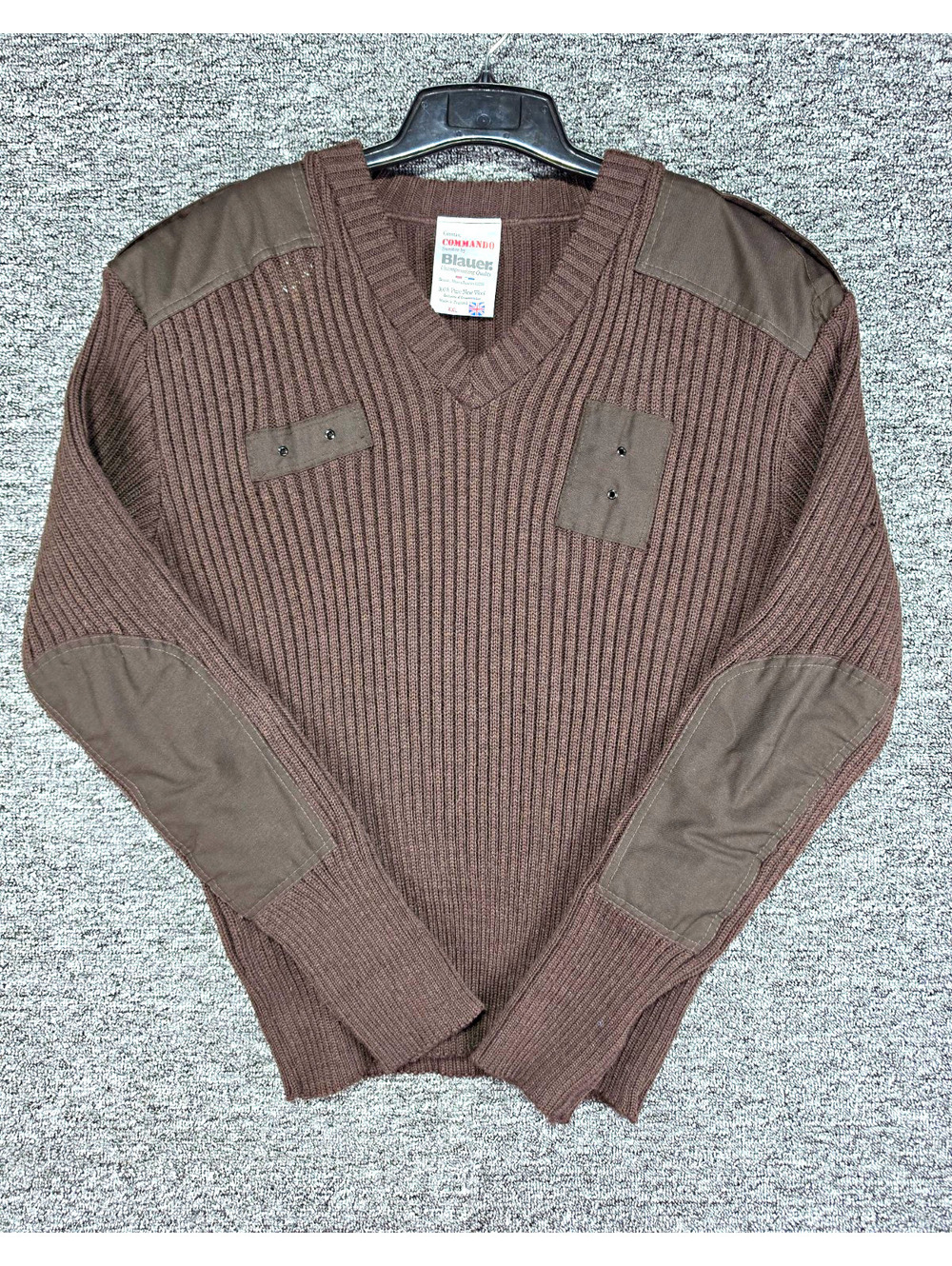 Blauer Rib-Knit Wool Commando Sweater Mens XXL Brown V-Neck Pullover Patches